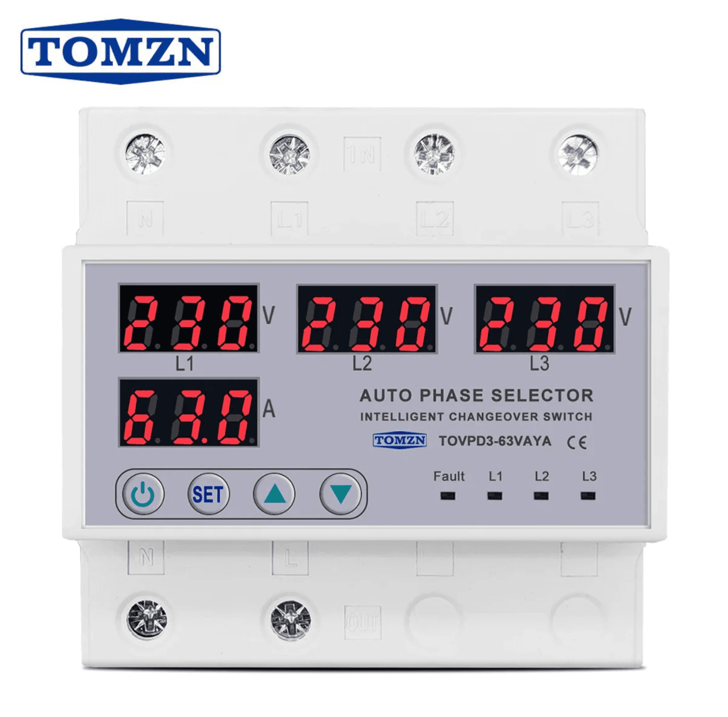 Tomzn TOVPD3-VAYA 3 Phase Auto Phase Selector Voltmeter Adjustable Over and Under Voltage Protection - image 1