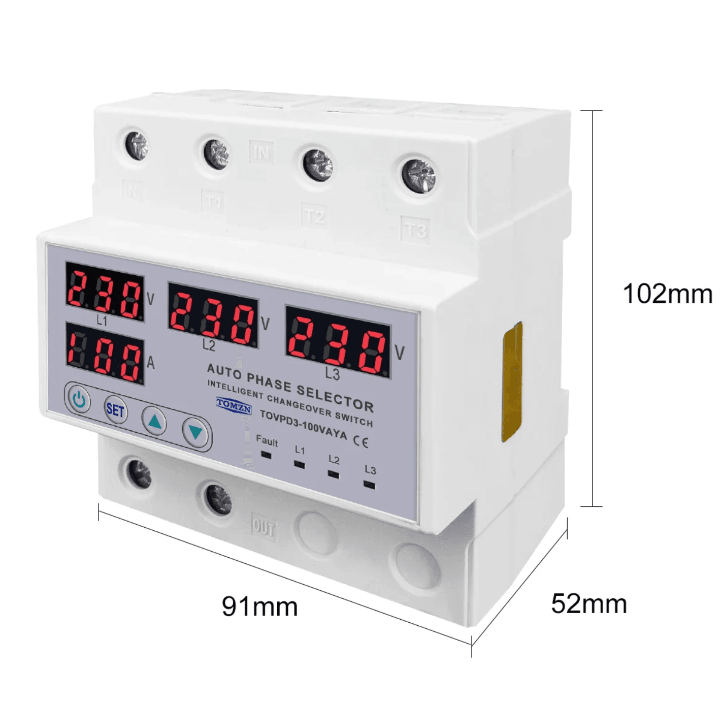 Tomzn TOVPD3-VAYA 3 Phase Auto Phase Selector Voltmeter Adjustable Over and Under Voltage Protection - image 2