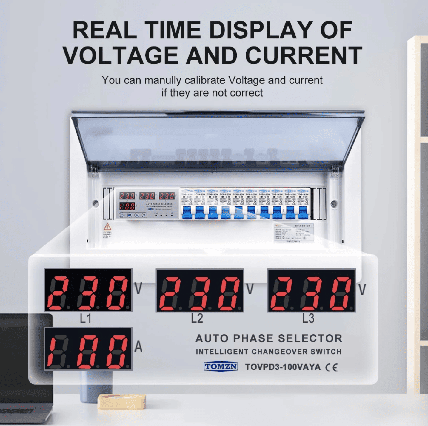 Tomzn TOVPD3-VAYA 3 Phase Auto Phase Selector Voltmeter Adjustable Over and Under Voltage Protection - image 3