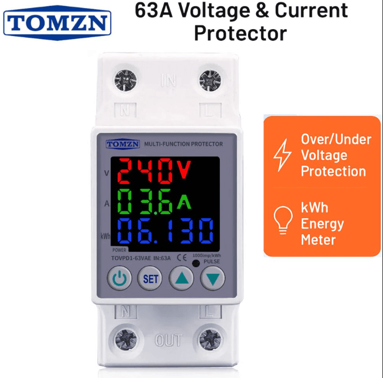 Tomzn 3rd Gen 3in1 Voltage Protector Over and Under Voltage Protective Device with Kwh Meter - image 3