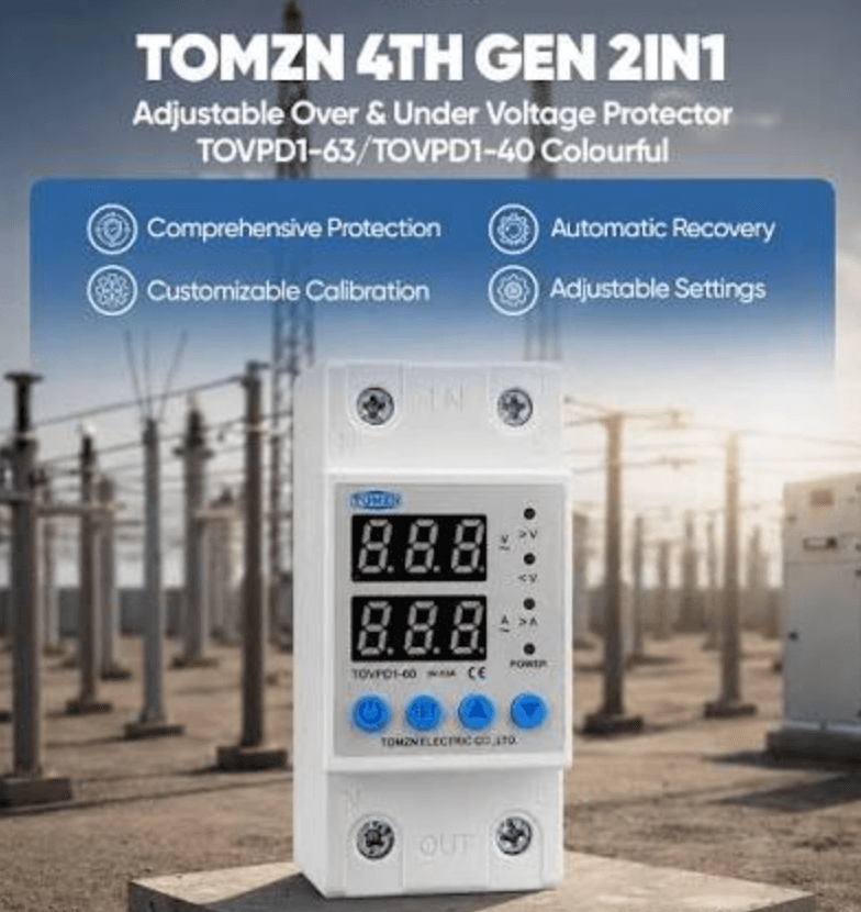 Tomzn 4th Gen 2IN1 Adjustable Over & Under Voltage Protector TOVPD1-63/TOVPD1-40 (Colourful) - image 3