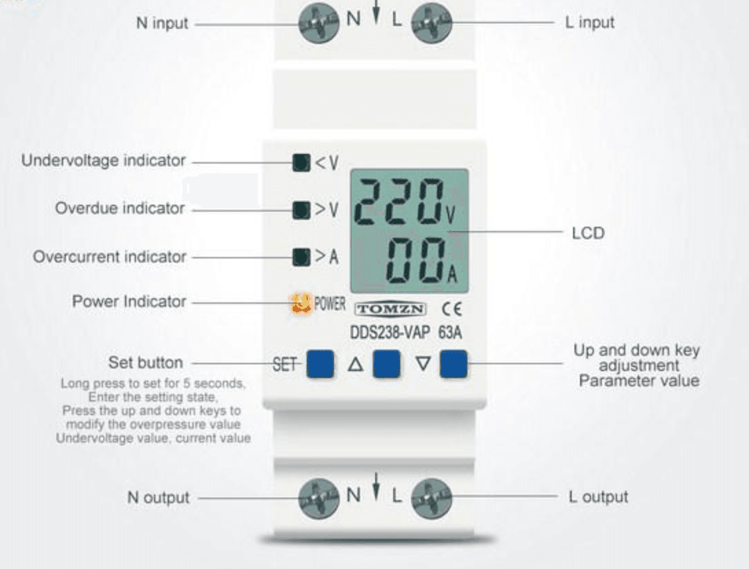 Tomzn DDS238-VAP Digital Voltage Protector 63A, 4in1 Adjustable (up to 400V) - image 3