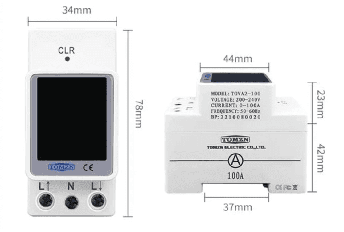 Tomzn TOVA-100C 4in1 100A AC Din Rail Energy Meter - image 2