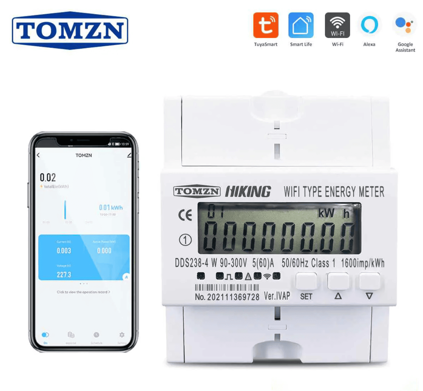 Tomzn HIKING DDS238-4 60A WIFI Smart Energy Meter Kwh Monitoring Circuit Breaker Timer (Single Phase) - image 1