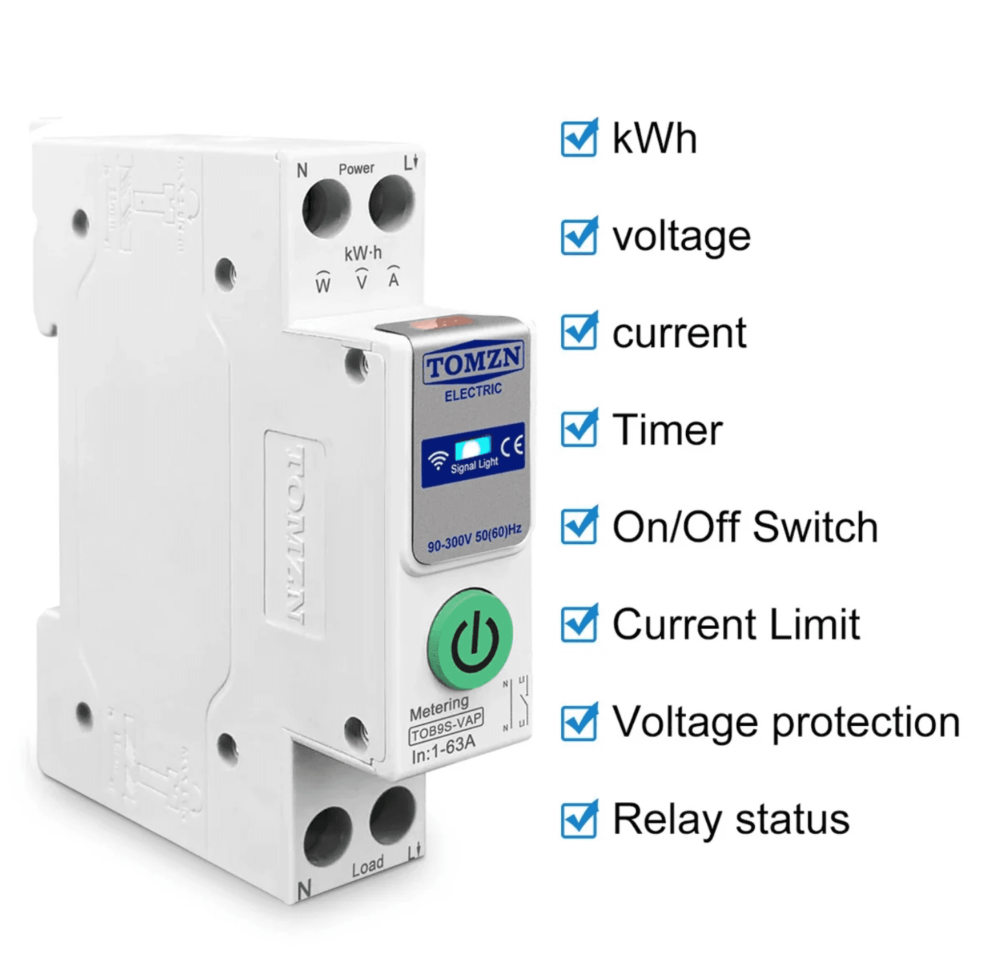 Tomzn TOB9S-VAP 8in1 63A WIFI Smart Switch with Monitoring and Protection (Wifi Breaker Full Function) - image 2