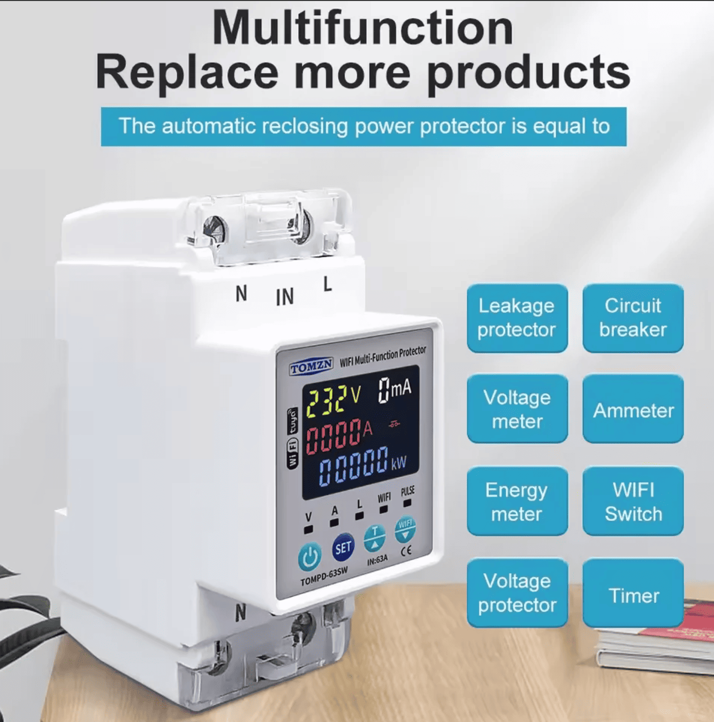 Tomzn TOMPD 63SW-63A WIFI Protector with Voltage Current and Leakage Protection (Mini 10in1) - image 2