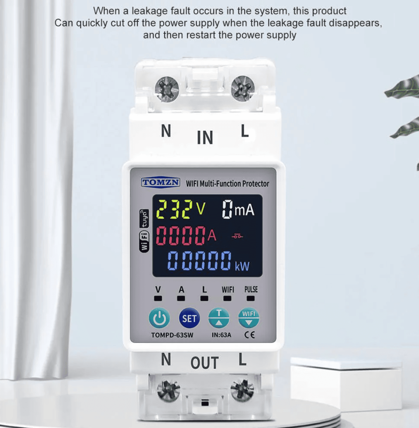 Tomzn TOMPD 63SW-63A WIFI Protector with Voltage Current and Leakage Protection (Mini 10in1) - image 3