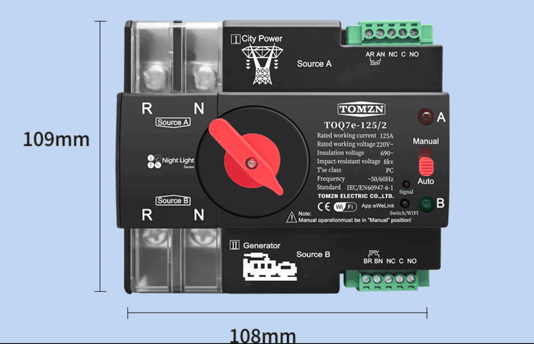 TOMZN TOQ7e-125/2P Automatic Transfer Switch 125A - Dual Power Changeover with WiFi Control - image 3