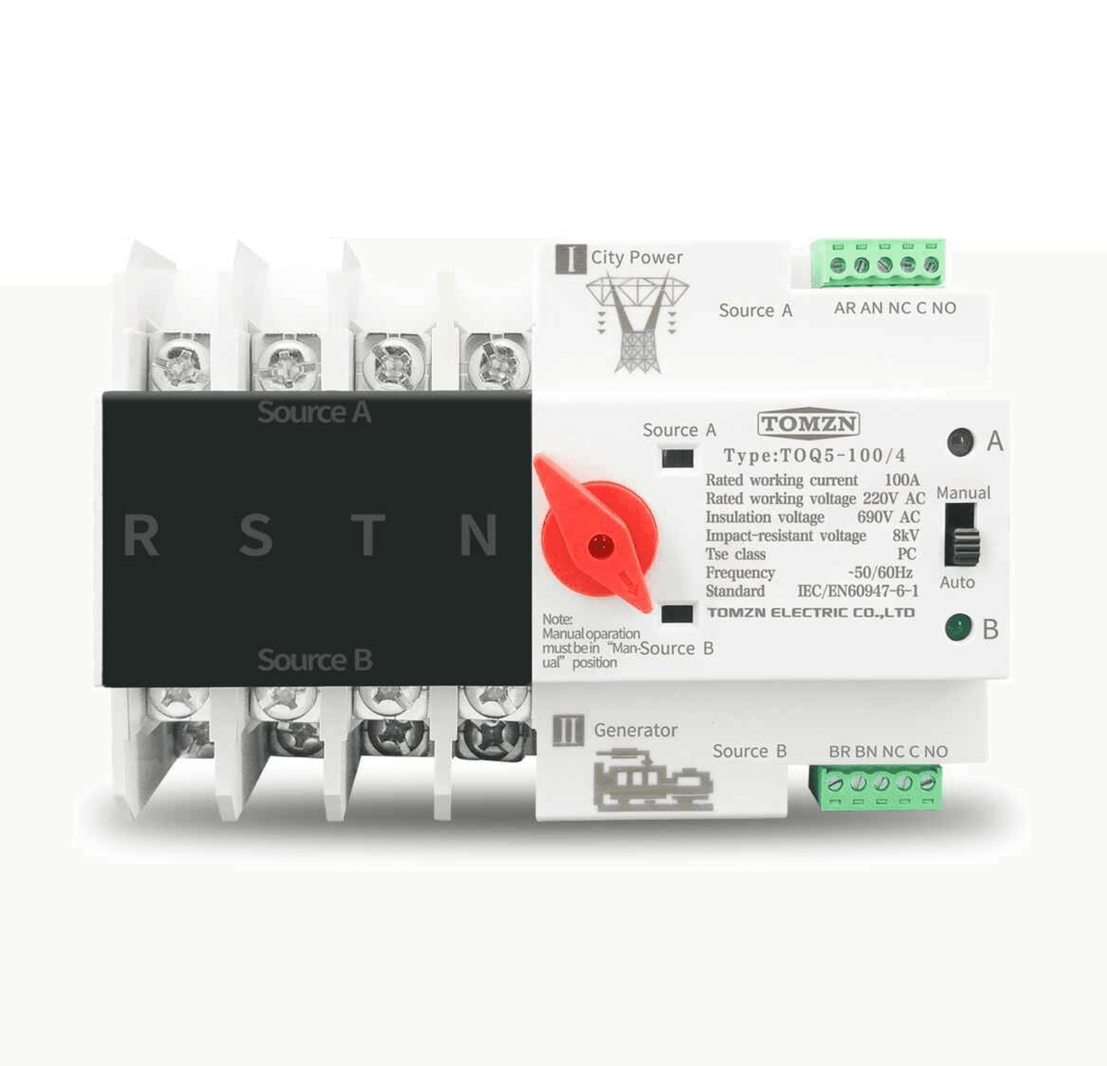 Tomzn TOQ5 4P-125A AC Three Phase Din Rail 220V Dual Power Automatic Transfer Switch ATS - image 1