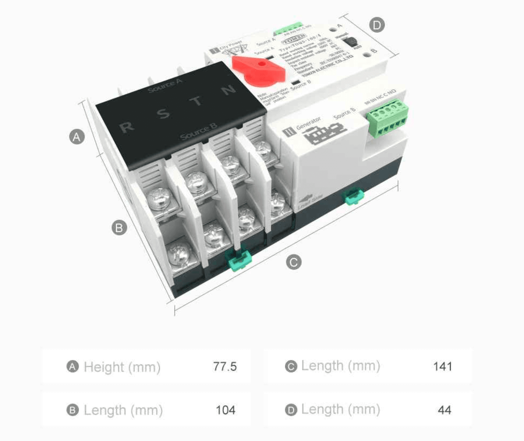 Tomzn TOQ5 4P-125A AC Three Phase Din Rail 220V Dual Power Automatic Transfer Switch ATS - image 3