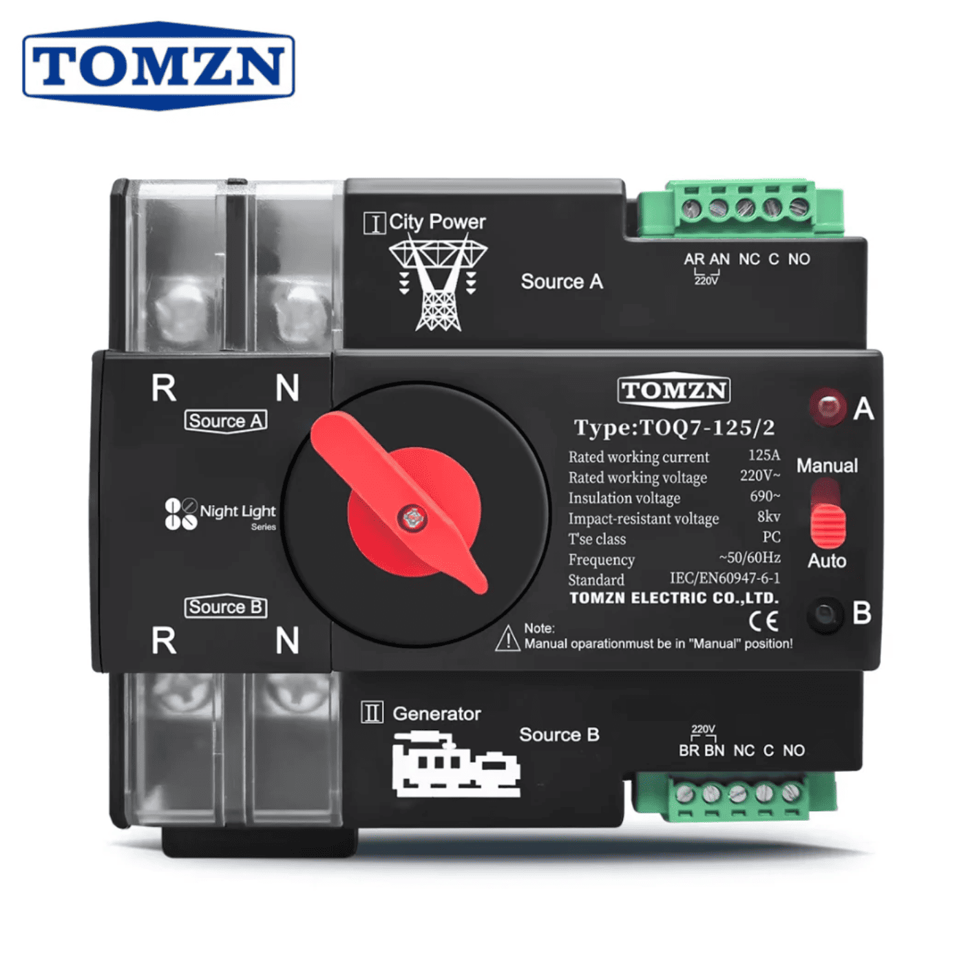 Tomzn TOQ7 4P-125A AC Three Phase Din Rail 220V Dual Power Automatic Transfer Switch ATS - image 1