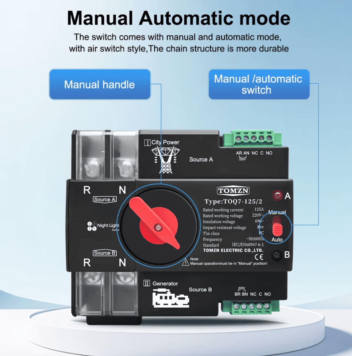 Tomzn TOQ7 4P-125A AC Three Phase Din Rail 220V Dual Power Automatic Transfer Switch ATS - image 2