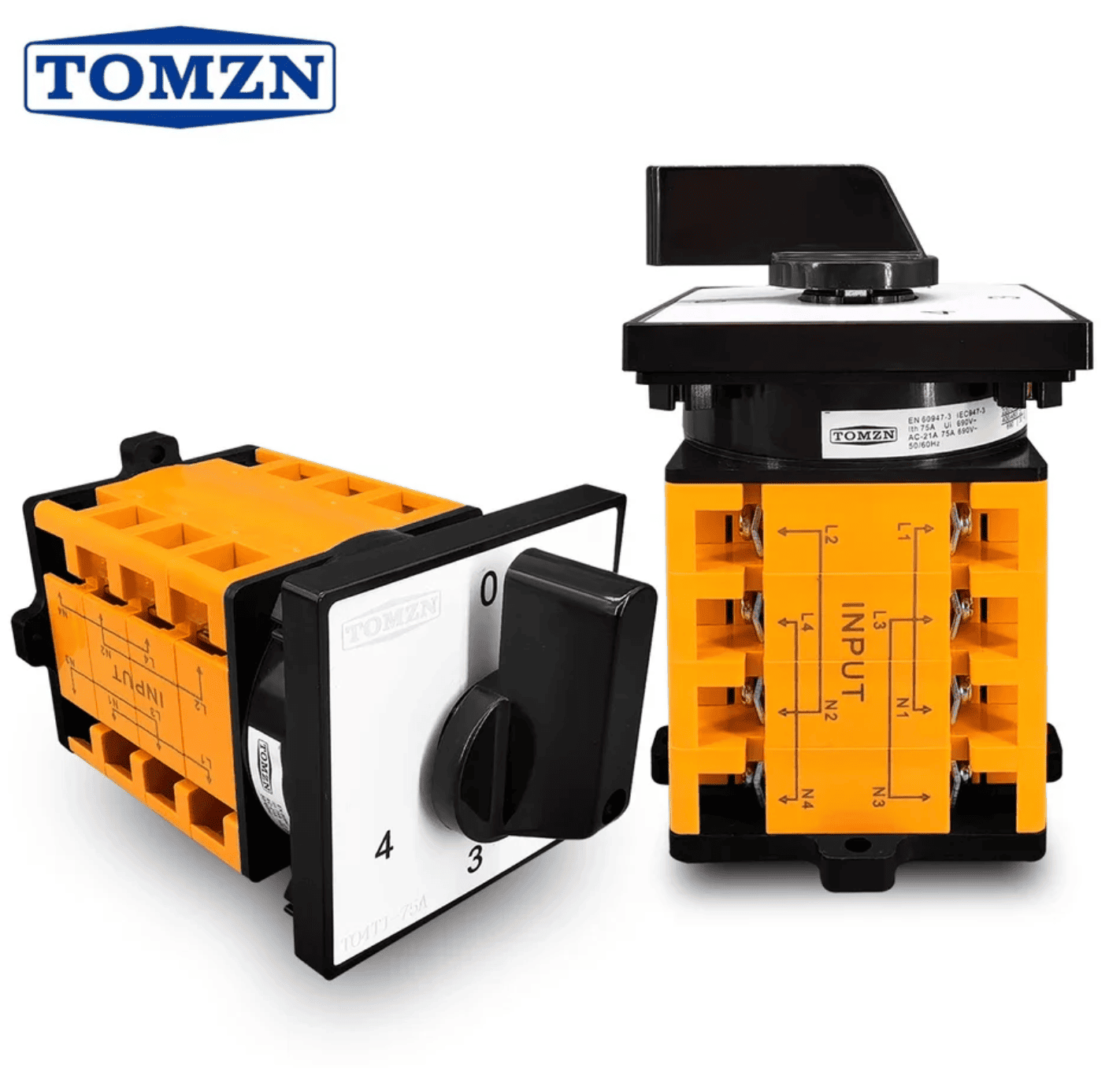 Tomzn 4 Line 75A Phase and Neutral Selector Switch Rotary Changeover for 4 Meters - image 1