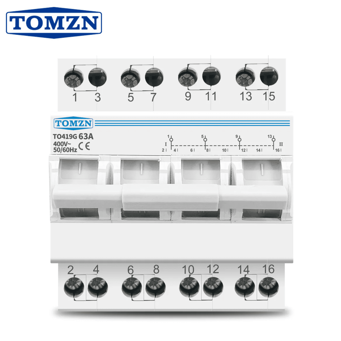 Tomzn TO419G 4P 63A Din Rail MTS Dual Power Manual Transfer Isolating Switch (Changeover) - image 1