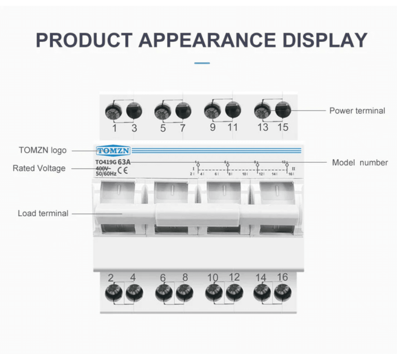 Tomzn TO419G 4P 63A Din Rail MTS Dual Power Manual Transfer Isolating Switch (Changeover) - image 2