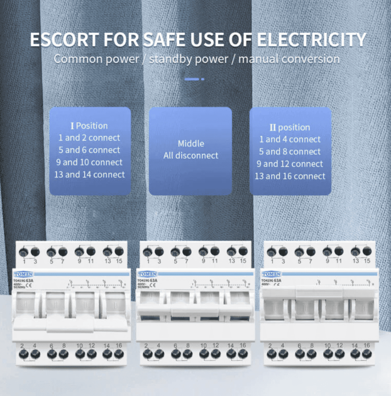 Tomzn TO419G 4P 63A Din Rail MTS Dual Power Manual Transfer Isolating Switch (Changeover) - image 3