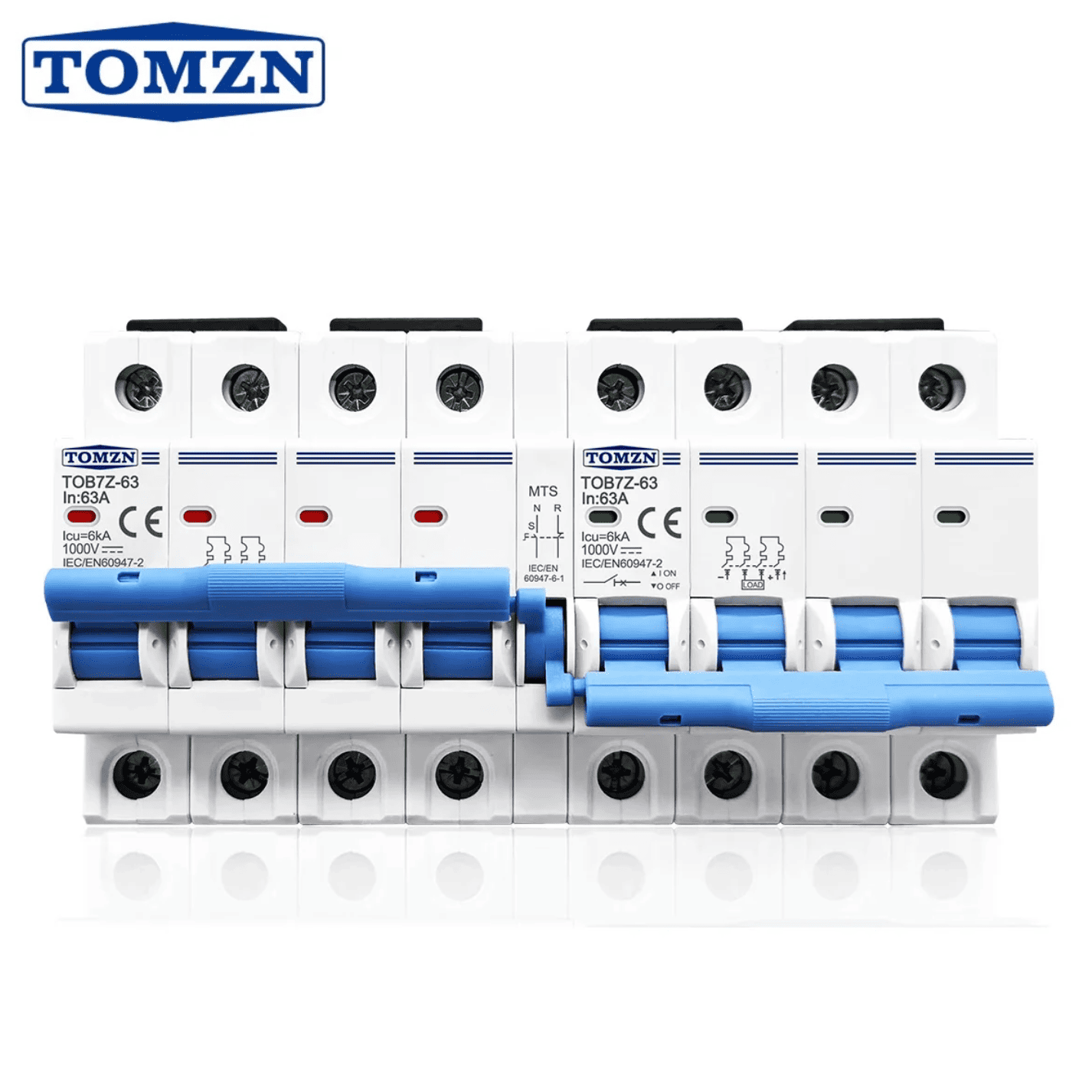 Tomzn TOB7Z-63 4P+4P 63A DC MTS Dual Power Manual Transfer Switch for PV System - image 1