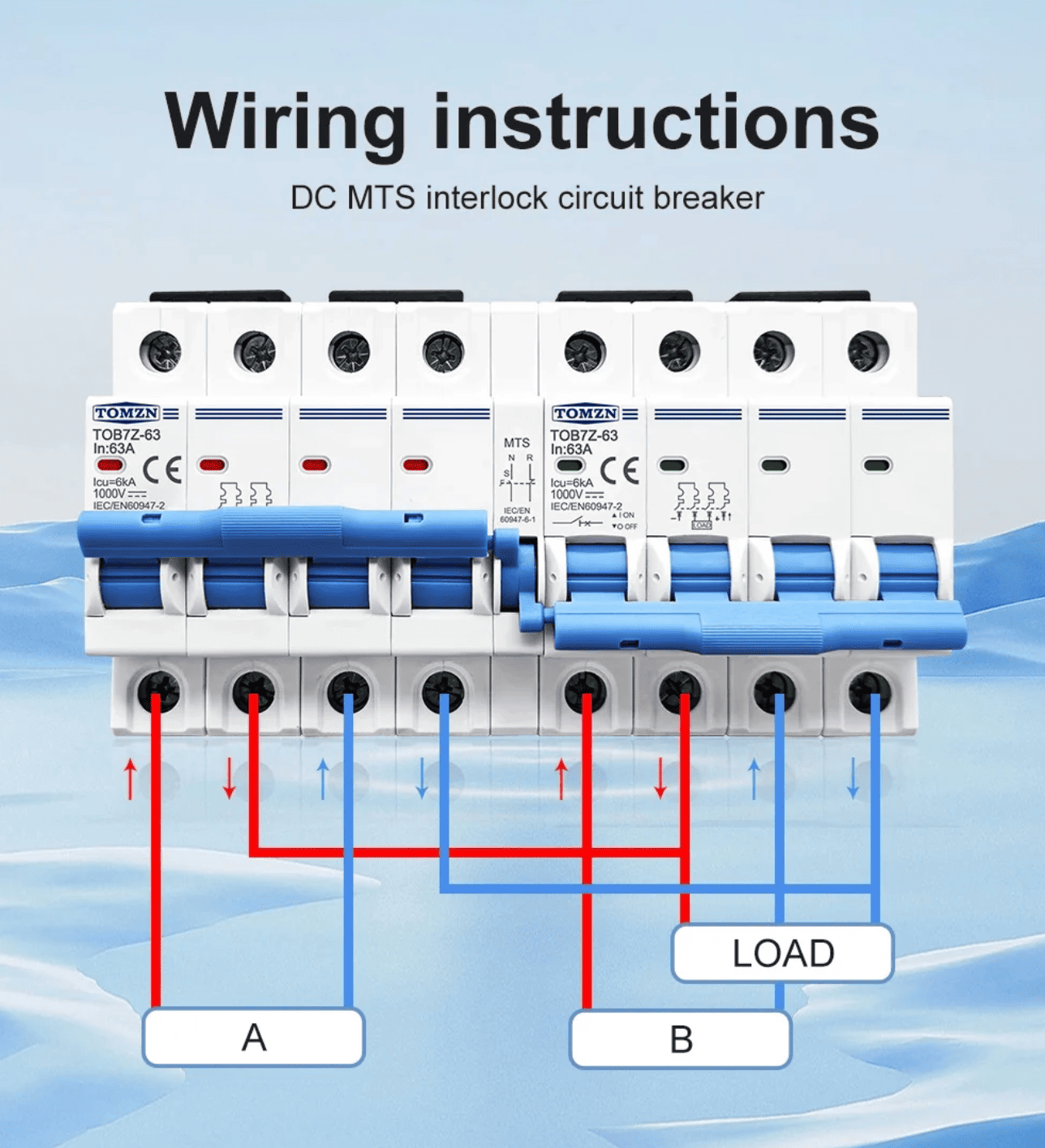 Tomzn TOB7Z-63 4P+4P 63A DC MTS Dual Power Manual Transfer Switch for PV System - image 3