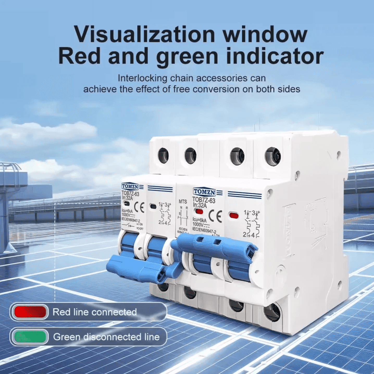 Tomzn TOB7Z-63 2P+2P 63A DC MTS Dual Power Manual Transfer Switch for PV System - image 3