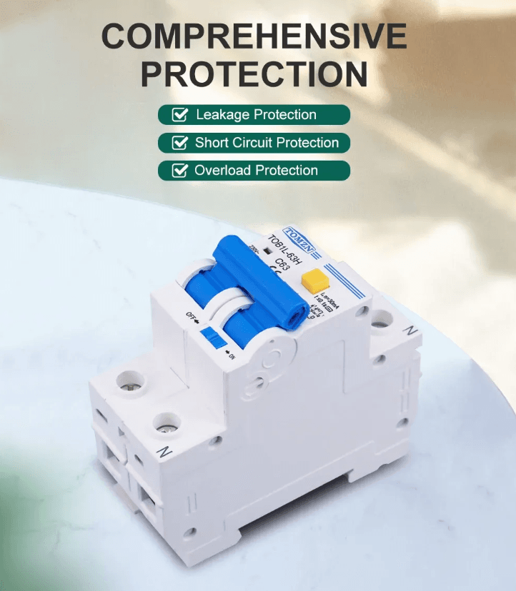 Tomzn 63 Amp RCBO - Residual Current Circuit Breaker with Overcurrent & Leakage Protection - image 3