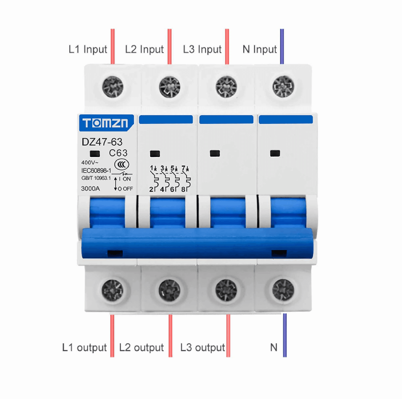 Tomzn 4 Pole AC MCB Circuit Breaker (TOB1-63H/DZ47-125) - image 1