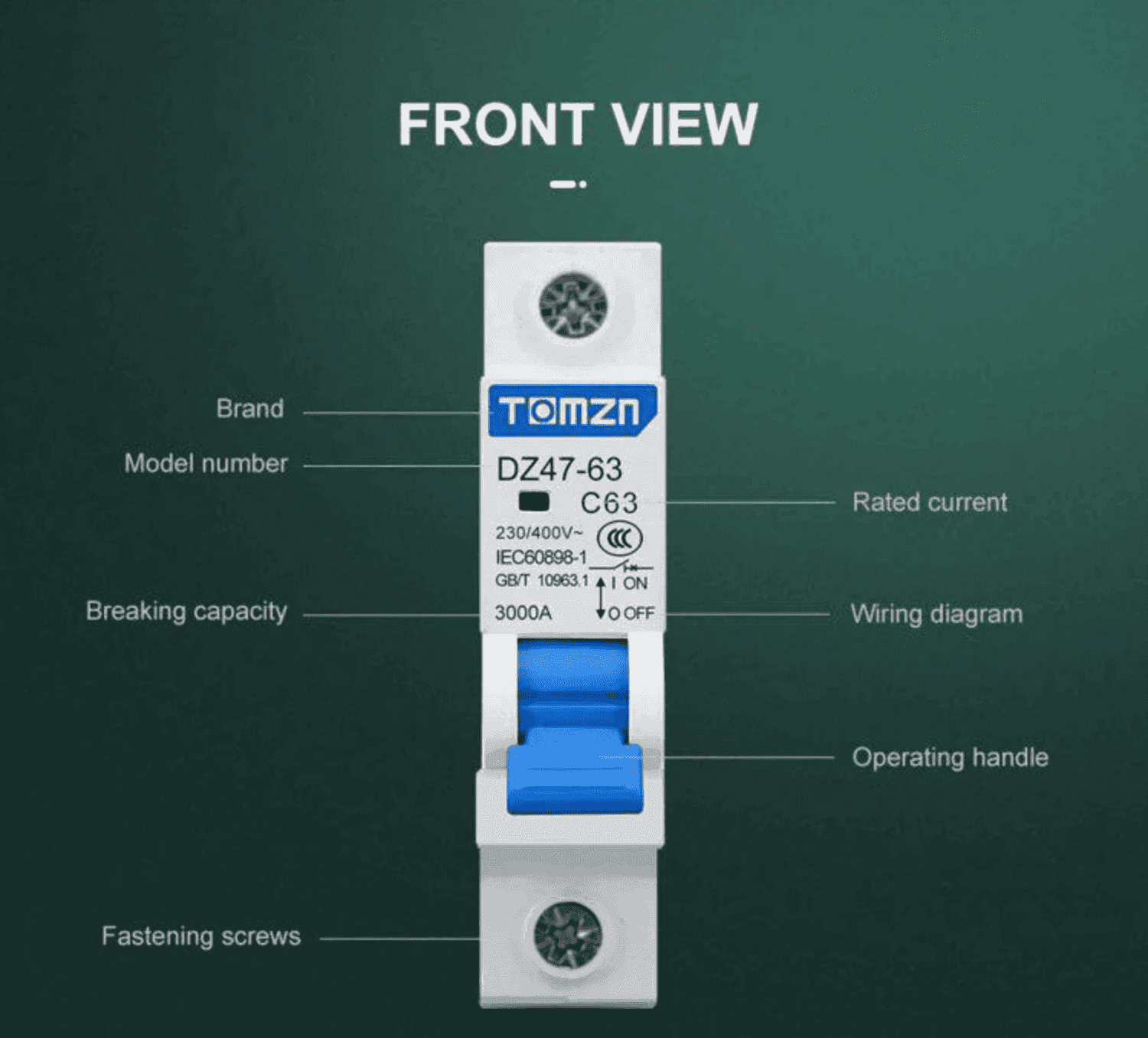 Tomzn 1P AC MCB Circuit Breaker C Type 230/400V - image 3